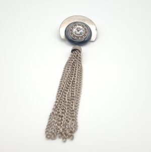 Vintage Silver Tone Tassel Brooch Rhinestone Statement Pin Art Deco Style